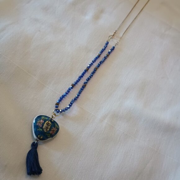 Handmade Vintage Focal Bead/Fringe, Beads, Chain Necklace - Picture 5 of 7